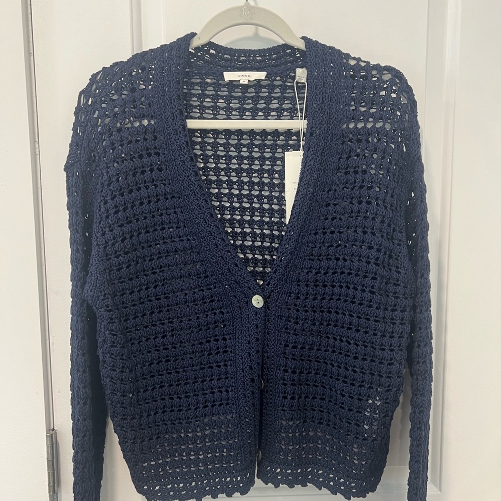 Vince Navy Open-Knit Cardigan